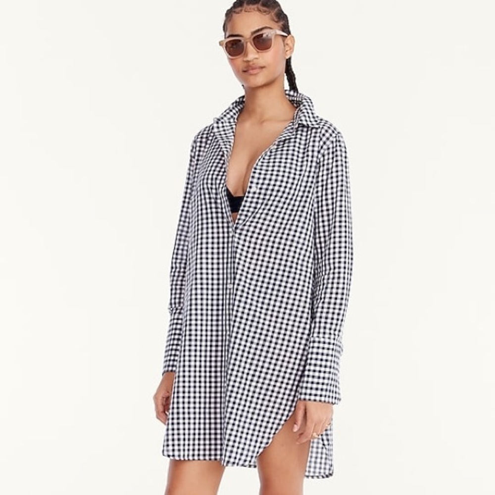 NWOT J.Crew Beach Shirt Classic Gingham White & Navy Size XS
